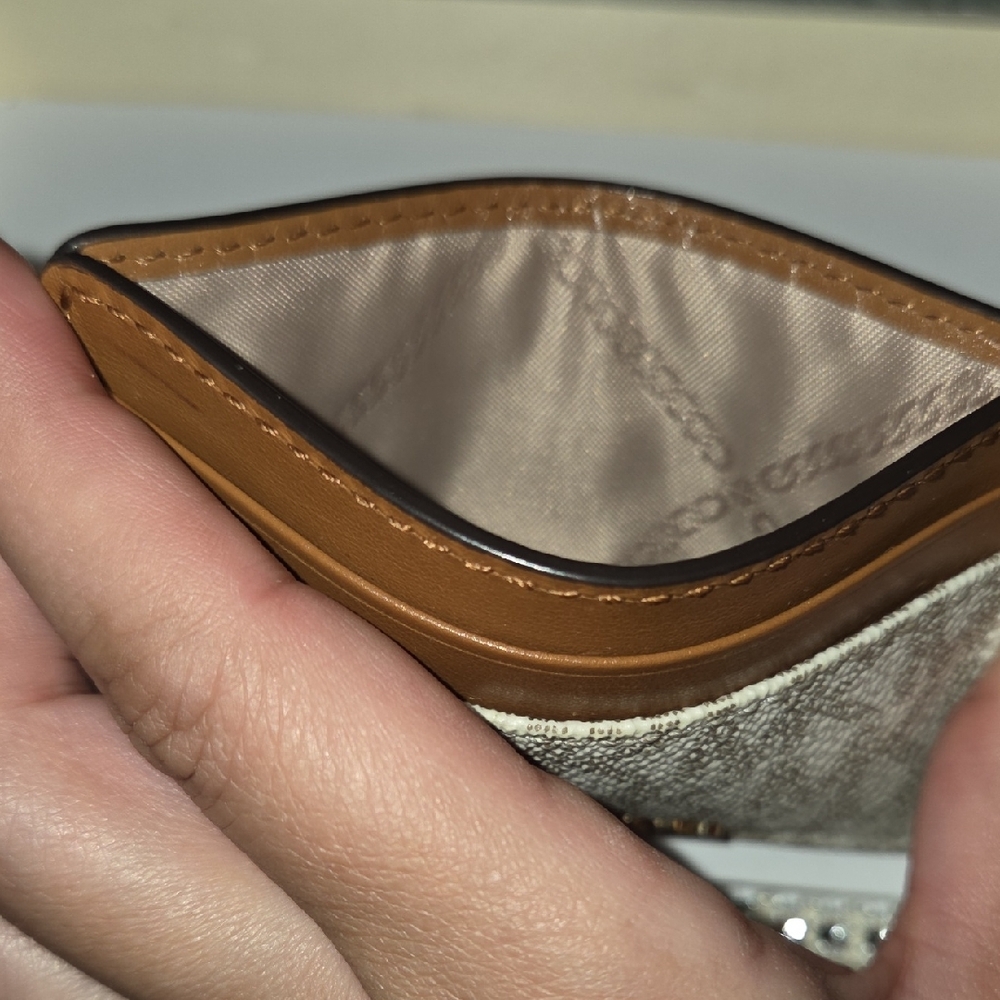 Michael Kors Beige and Tan MK Logo Card Holder with Gold Logo - Picture 7 of 13
